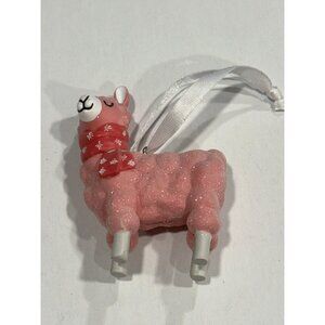 Hallmark LLAMA LAMA Christmas Tree Ornament Pink Glitter D9